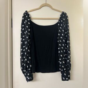 SHEIN Black Top with White Heart Print Sleeves